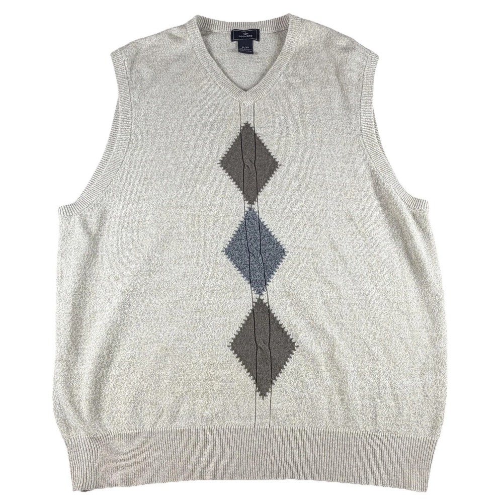 Dockers Sweater Vest Mens XL Beige Argyle Knit V Neck Pullover Sleeveless Casual
